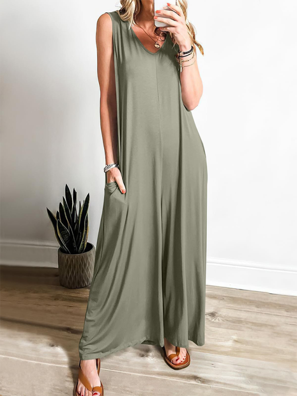 TEEK - Pocketed Light Weight Jumpsuit JUMPSUIT TEEK K Olive Green S 