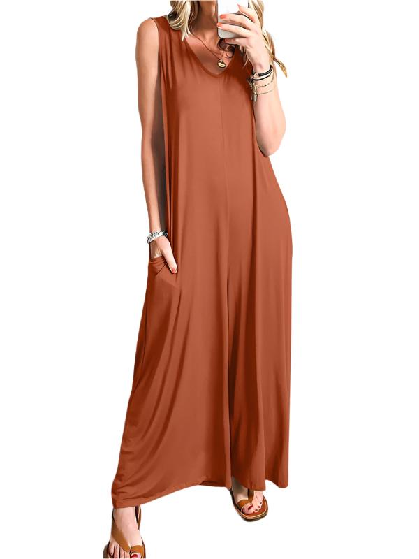 TEEK - Pocketed Light Weight Jumpsuit JUMPSUIT TEEK K Brown S 