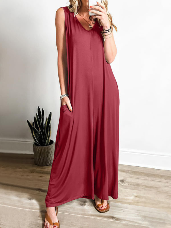 TEEK - Pocketed Light Weight Jumpsuit JUMPSUIT TEEK K Wine Red S 