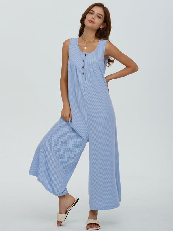 TEEK - Casual Pocketed Buttoned Jumpsuit JUMPSUIT TEEK K Blue S 