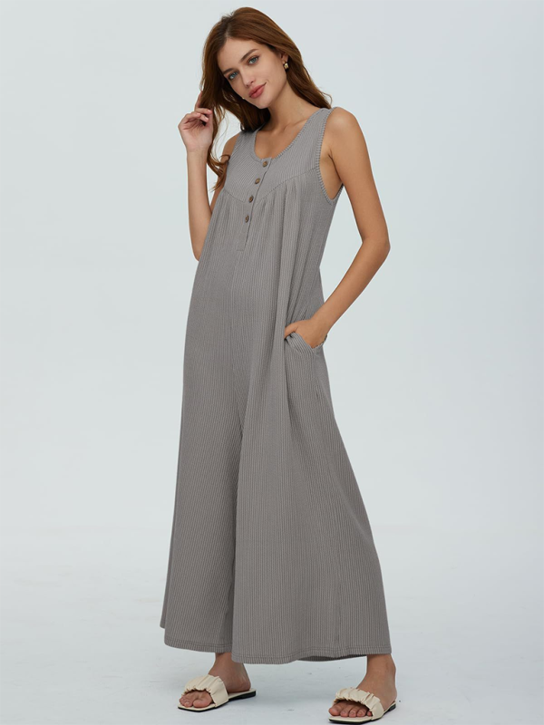 TEEK - Casual Pocketed Buttoned Jumpsuit JUMPSUIT TEEK K Grey S 