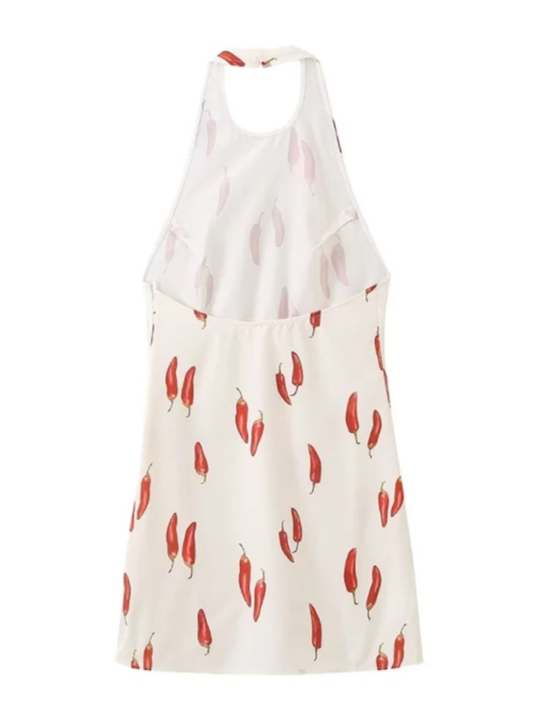 TEEK - White Backless Red Pepper Sleeveless Halterneck Dress DRESS TEEK K   