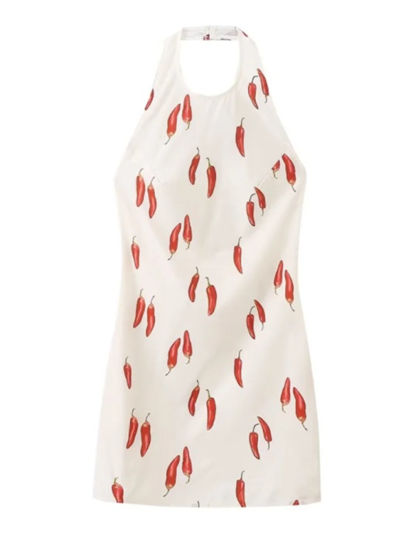 TEEK - White Backless Red Pepper Sleeveless Halterneck Dress DRESS TEEK K   