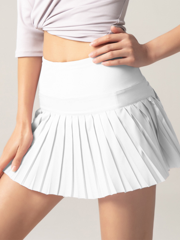 TEEK - Quick-Drying Pocketed Culotte Sports Shorts Tennis Pleated Skirt SKIRT TEEK K White XS 