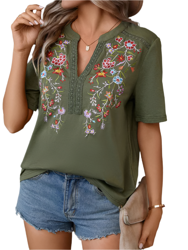 TEEK - Embroidery Stitching Lace Top TOPS TEEK K Olive Green S
