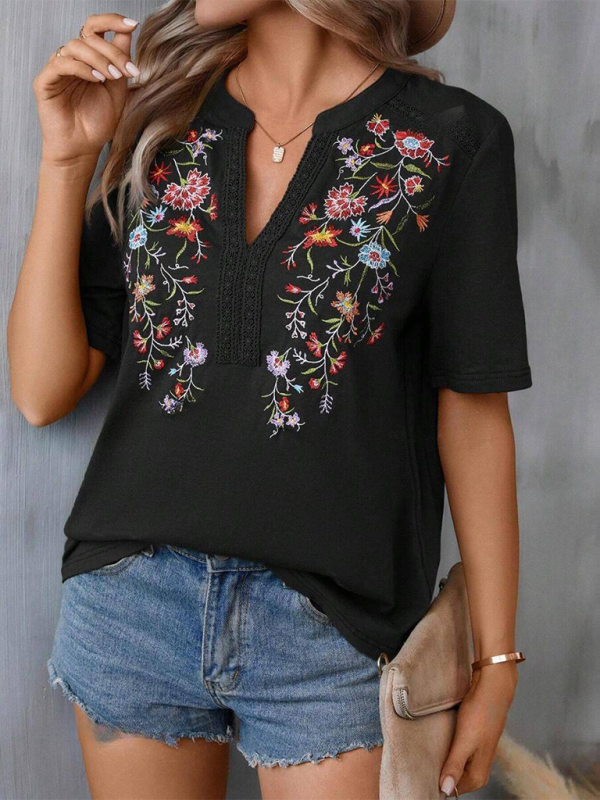 TEEK - Embroidery Stitching Lace Top TOPS TEEK K Black S