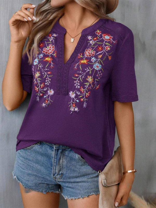 TEEK - Embroidery Stitching Lace Top TOPS TEEK K Purple S