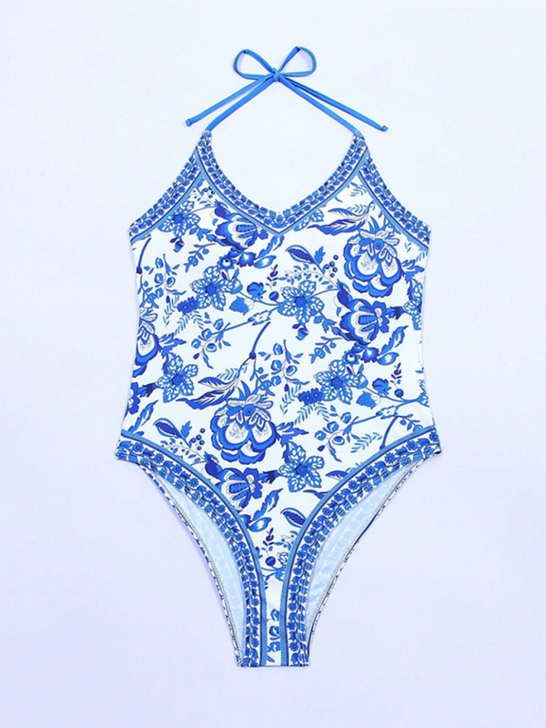 TEEK - Blue White Porcelain Print Slim Fit Swimsuit SWIMWEAR TEEK K   