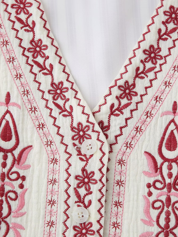 TEEK - White Red V-neck Embroidered Vest VEST TEEK K