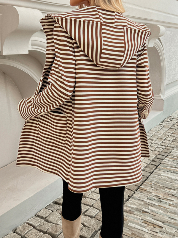 TEEK - Striped Hooded Knit Long Sleeve Coat COAT TEEK K   