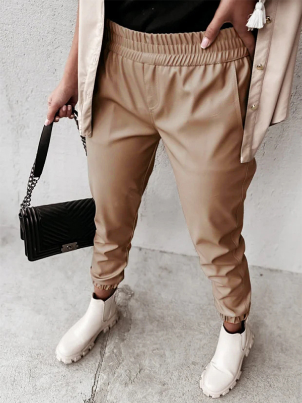 TEEK - Mid Waist Casual Leather Feel Pants PANTS TEEK K   