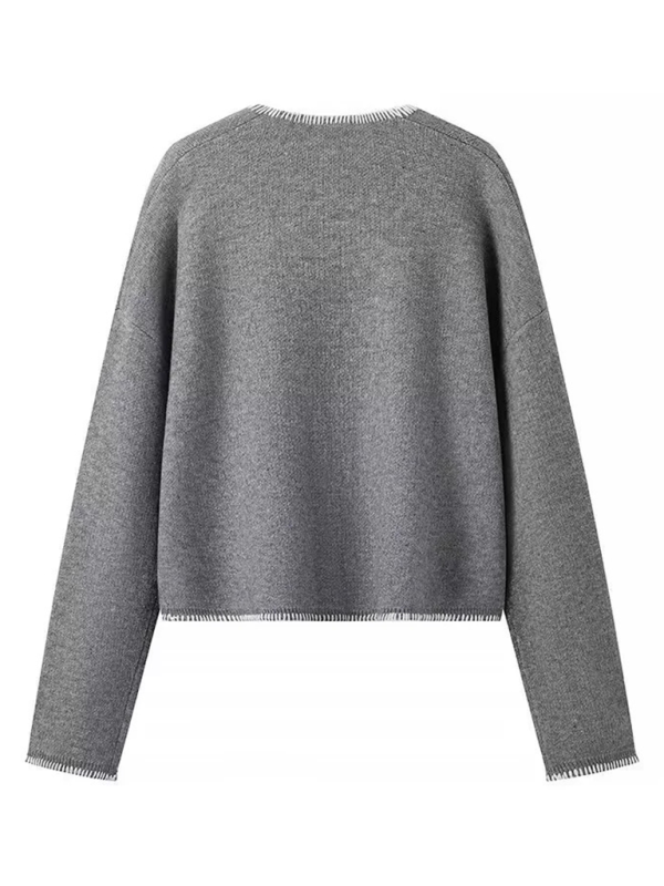 TEEK - Grey Double Pocket Knit V-Neck Sweater SWEATER TEEK K   