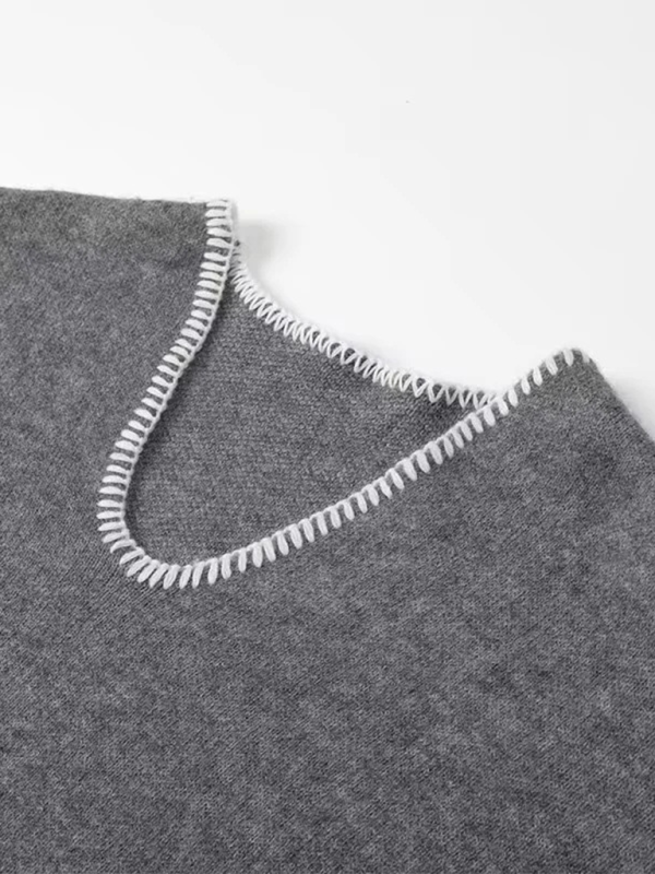 TEEK - Grey Double Pocket Knit V-Neck Sweater SWEATER TEEK K   