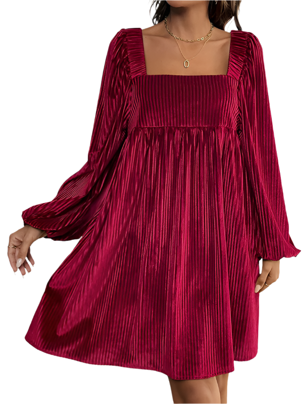 TEEK - Wine Red Velvet Square Neck Pocketed Backless Dresses DRESS TEEK K