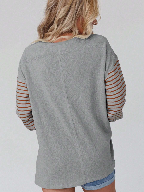 TEEK - Striped Color Collision Long Sleeve Top TOPS TEEK K Blue Grey S 