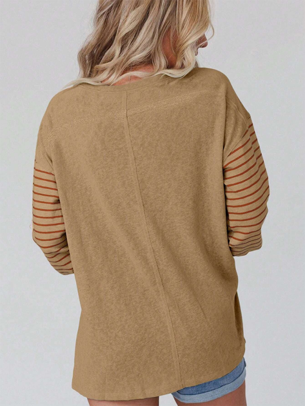 TEEK - Striped Color Collision Long Sleeve Top TOPS TEEK K Khaki S 