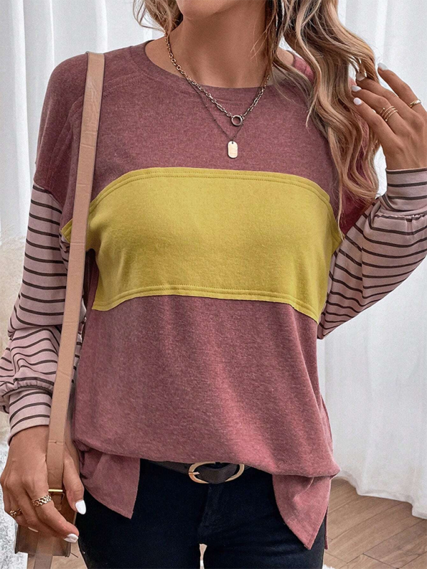 TEEK - Striped Color Collision Long Sleeve Top TOPS TEEK K Wine Red S 