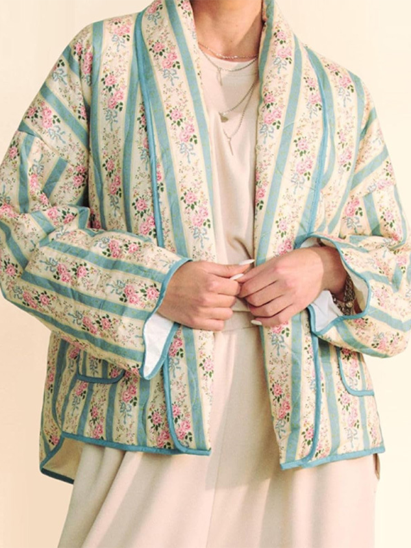 TEEK -  Striped Floral Quilt Jacket JACKET TEEK K Blue S 