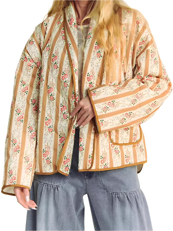 TEEK -  Striped Floral Quilt Jacket JACKET TEEK K Yellow S 