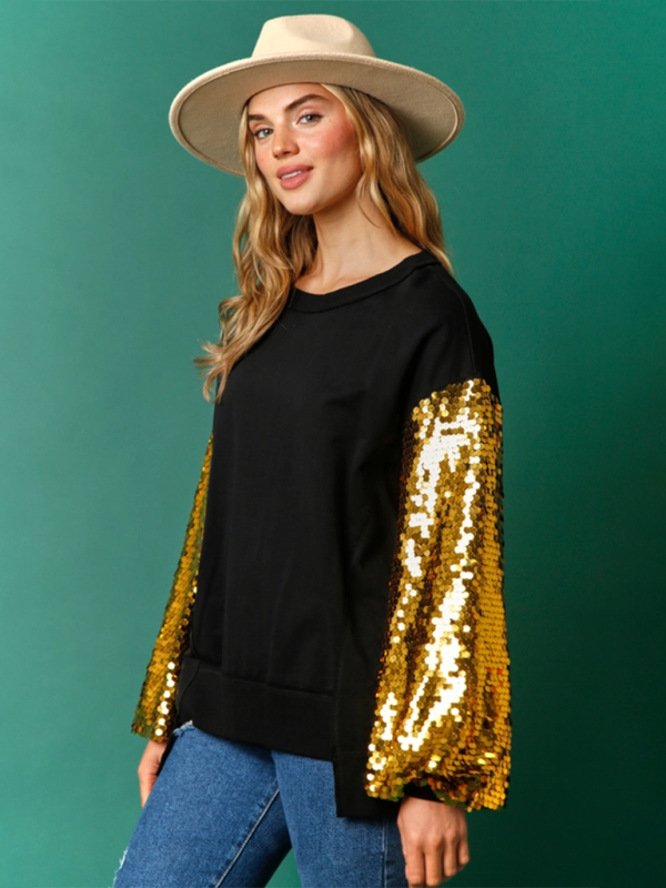 TEEK - Holiday Sequin Sleeve Sweatshirt TOPS TEEK K   