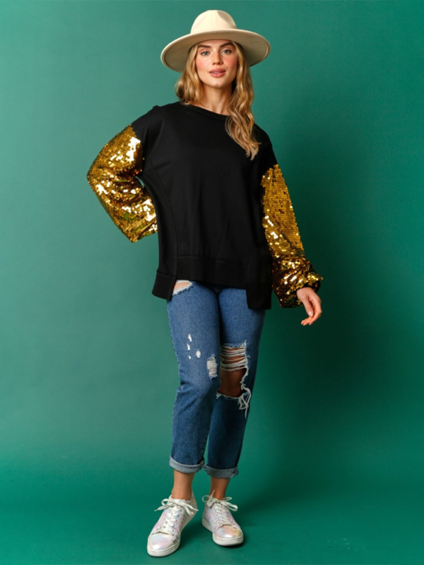 TEEK - Holiday Sequin Sleeve Sweatshirt TOPS TEEK K   