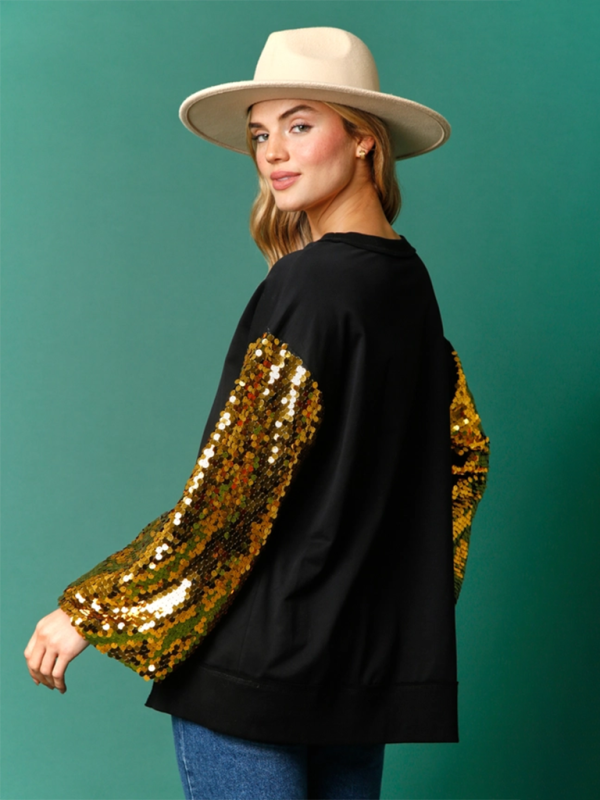 TEEK - Holiday Sequin Sleeve Sweatshirt TOPS TEEK K   