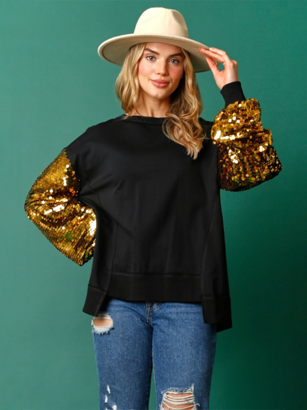 TEEK - Holiday Sequin Sleeve Sweatshirt TOPS TEEK K Golden S 