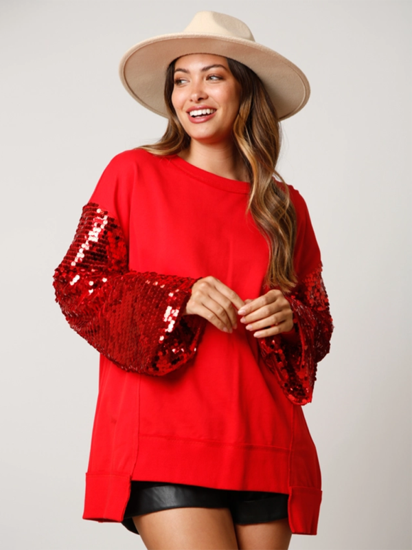 TEEK - Holiday Sequin Sleeve Sweatshirt TOPS TEEK K   