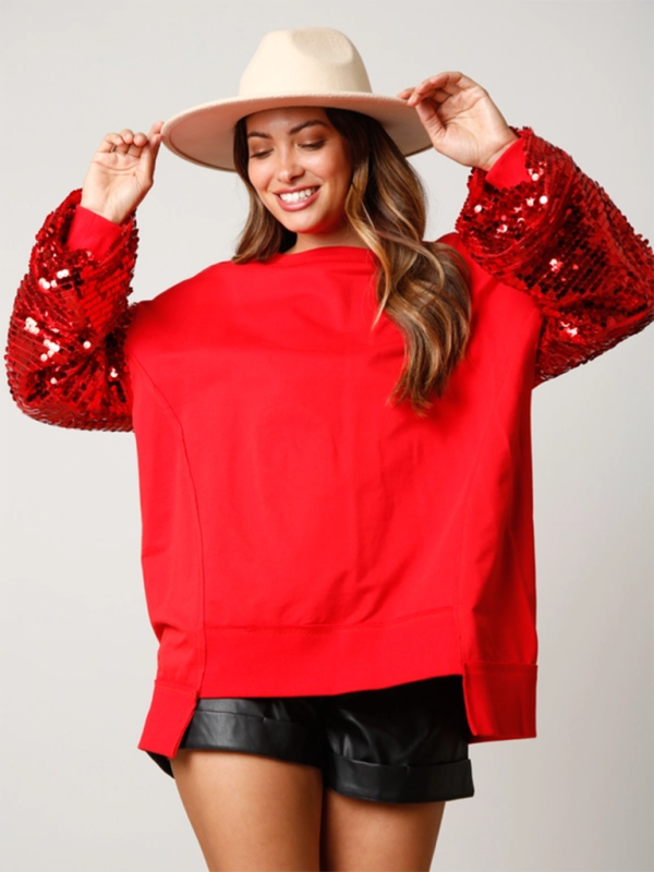 TEEK - Holiday Sequin Sleeve Sweatshirt TOPS TEEK K   