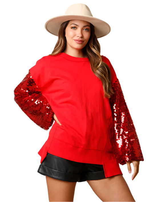 TEEK - Holiday Sequin Sleeve Sweatshirt TOPS TEEK K Red S 