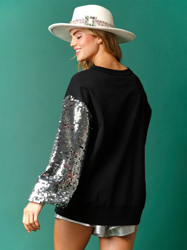 TEEK - Holiday Sequin Sleeve Sweatshirt TOPS TEEK K   