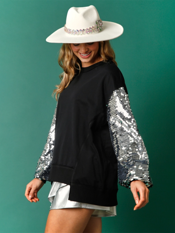 TEEK - Holiday Sequin Sleeve Sweatshirt TOPS TEEK K   