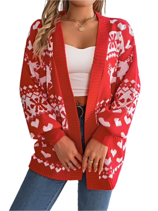 TEEK - Christmas Deer Pocketed Long Sleeve Cardigan Sweater SWEATER TEEK K Red S