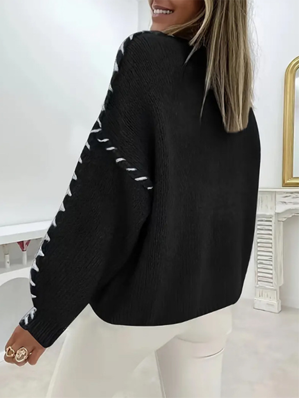 TEEK - Pullover Long Sleeve Drawstring Loose Knitted Sweater TOPS TEEK K