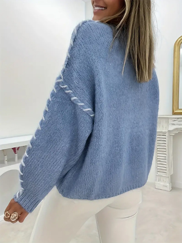 TEEK - Pullover Long Sleeve Drawstring Loose Knitted Sweater TOPS TEEK K