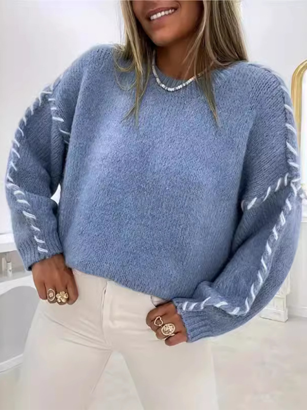 TEEK - Pullover Long Sleeve Drawstring Loose Knitted Sweater TOPS TEEK K Sky Bblue Aazure S