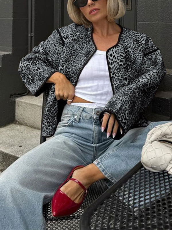 TEEK - Leopard Printed Short Jacket JACKET TEEK K Charcoal Grey S