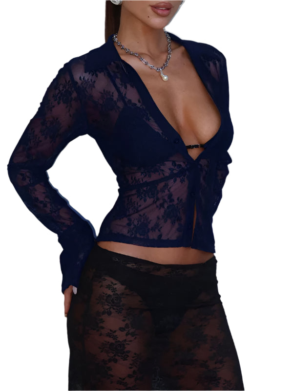 TEEK - Sheer Cardigan Lace Top TOPS TEEK K