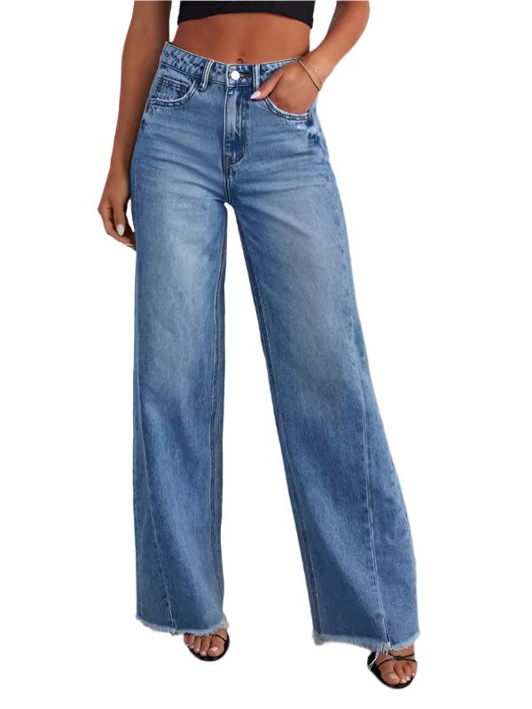 TEEK - Loose Wide Leg Side Seam Paneled Frayed Hem Jeans JEANS TEEK K S