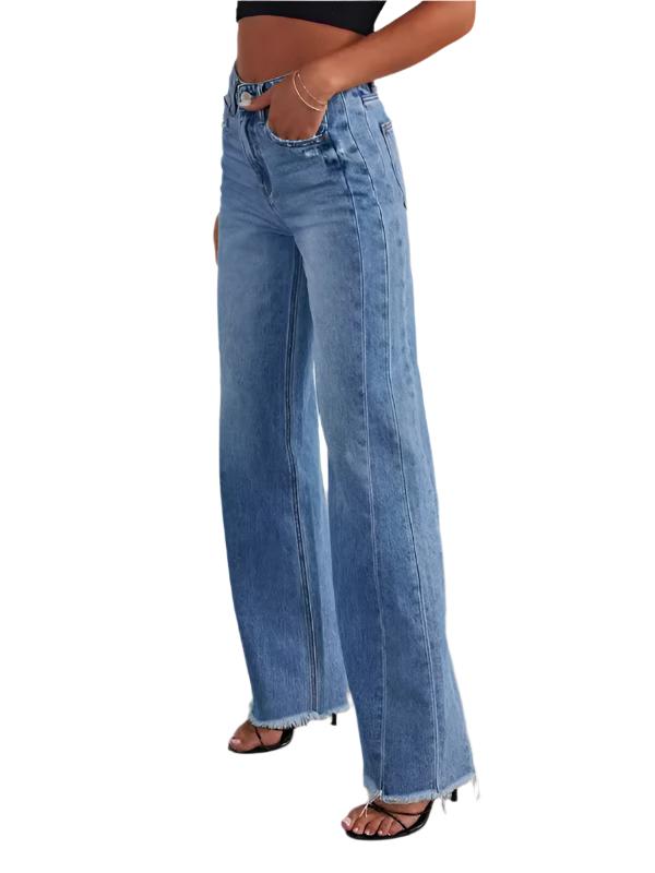 TEEK - Loose Wide Leg Side Seam Paneled Frayed Hem Jeans JEANS TEEK K