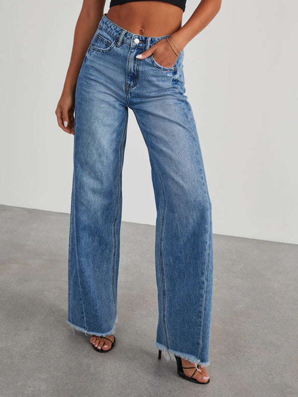 TEEK - Loose Wide Leg Side Seam Paneled Frayed Hem Jeans JEANS TEEK K