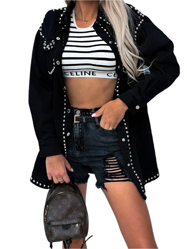 TEEK - Black Rivet Loose Denim Jacket JACKET TEEK K S