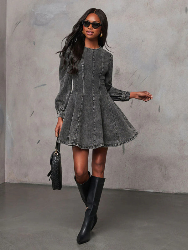 TEEK - Darling Waist Denim Long Sleeve Dress DRESS TEEK K