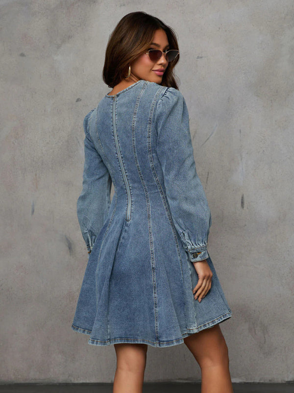 TEEK - Darling Waist Denim Long Sleeve Dress DRESS TEEK K