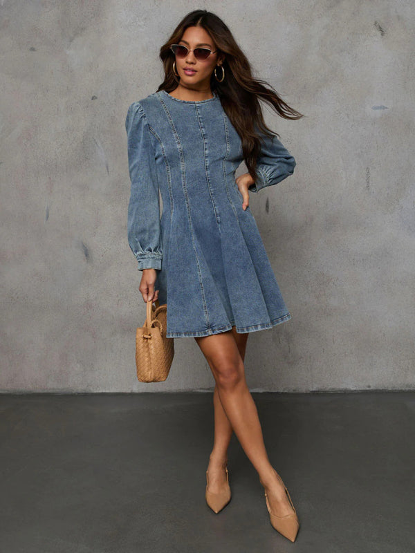 TEEK - Darling Waist Denim Long Sleeve Dress DRESS TEEK K