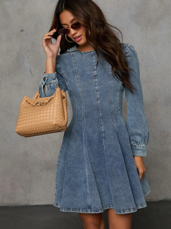 TEEK - Darling Waist Denim Long Sleeve Dress DRESS TEEK K