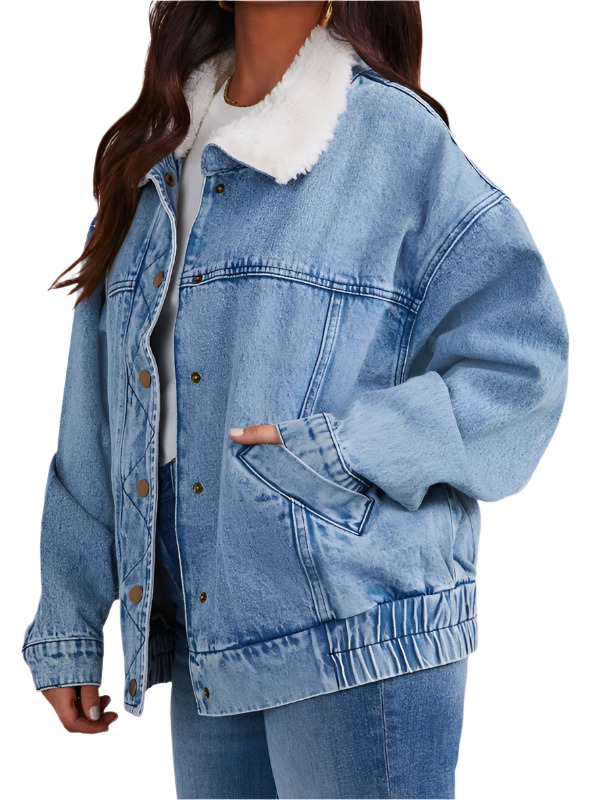 TEEK - Denim Cotton Loose Plush Collar Quilted Jacket JACKET TEEK K