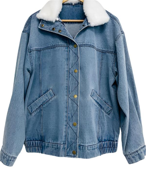 TEEK - Denim Cotton Loose Plush Collar Quilted Jacket JACKET TEEK K