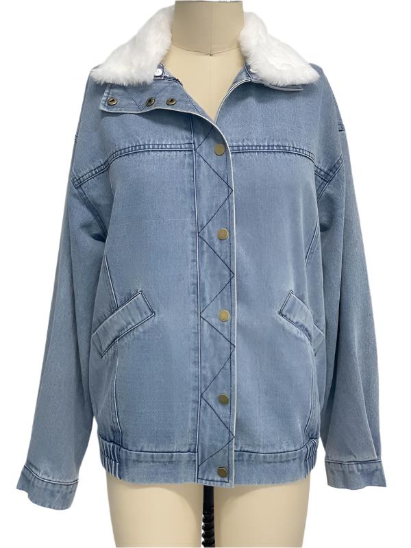 TEEK - Denim Cotton Loose Plush Collar Quilted Jacket JACKET TEEK K