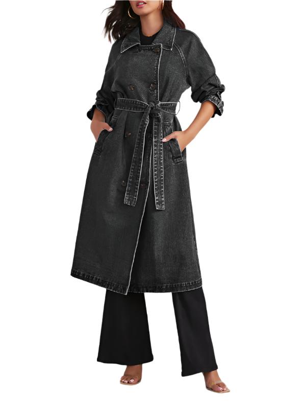 TEEK - Denim Cotton Double Pocketed Long Button Coat COAT TEEK K Black S